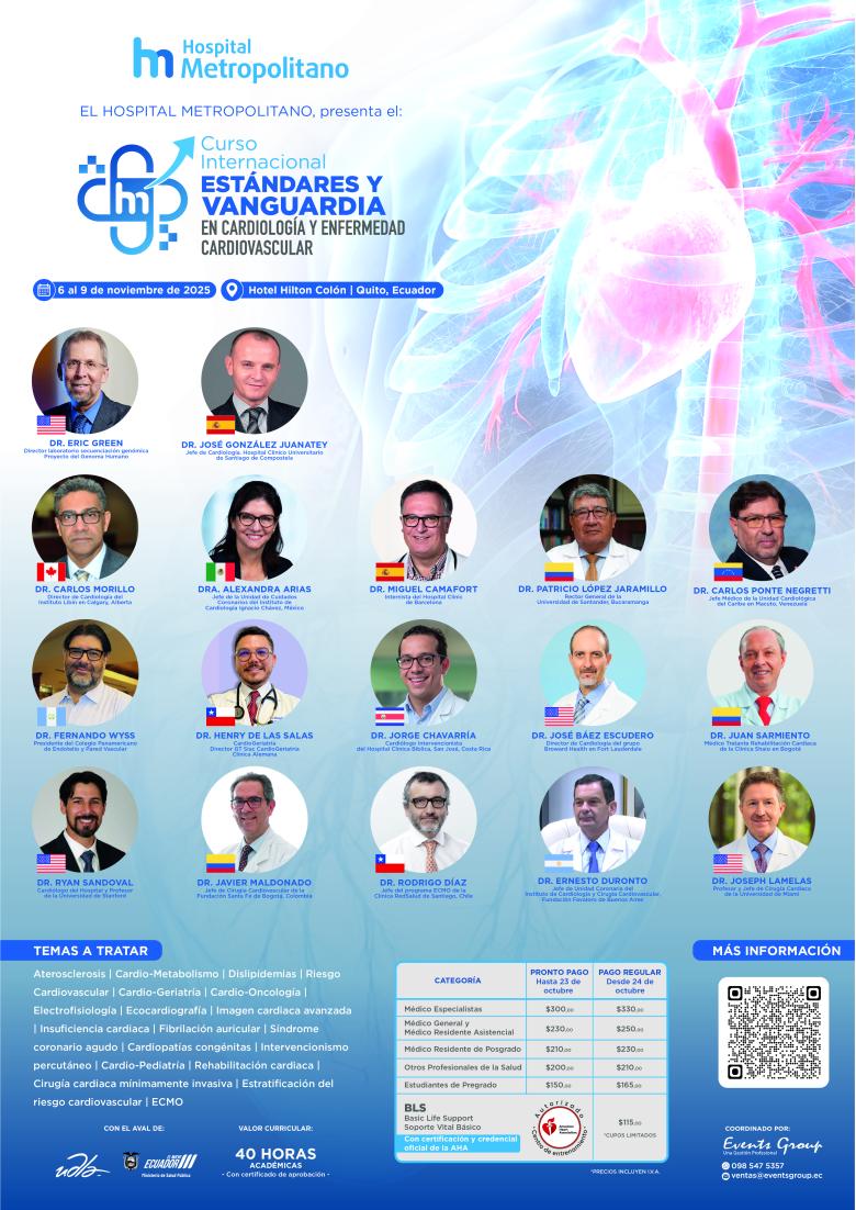 Estándares y Vanguardia en Cardiología y Enfermedad Cardiovascular, hospital metropolitano